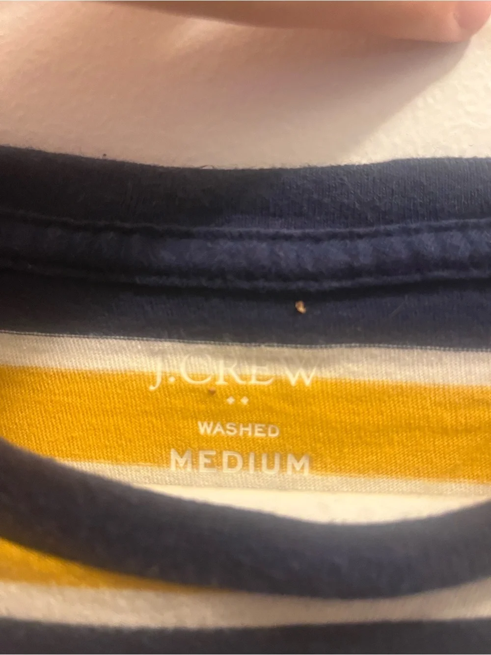 Men's Yellow and Navy Blue Striped Crewneck J Crew T-Shirt